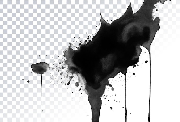 PSD abstrakter aquarell schwarzer tinte fleck durchsichtiger hintergrund