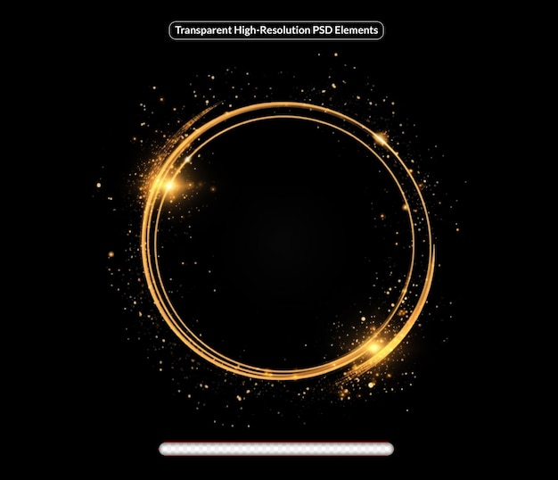 Abstrakter funkelnd goldener rahmen lichteffekt auf transparentem hintergrund funken mit ringglanzender linie
