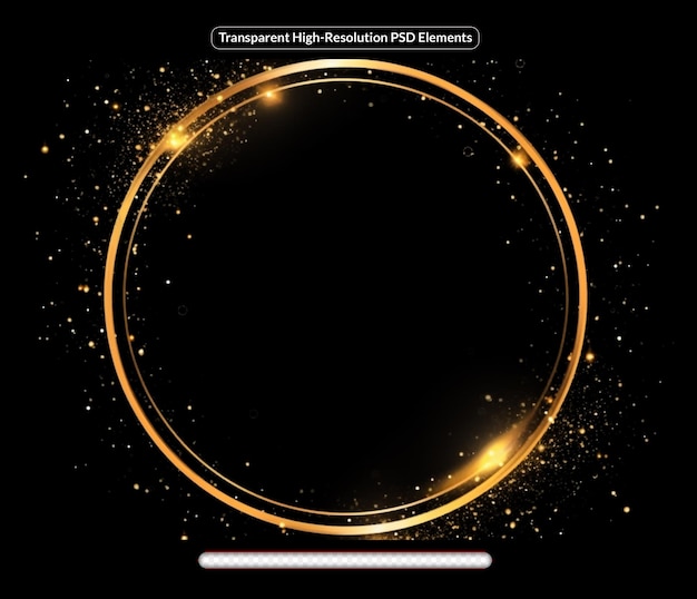 Abstrakter funkelnd goldener rahmen lichteffekt auf transparentem hintergrund funken mit ringglanzender linie