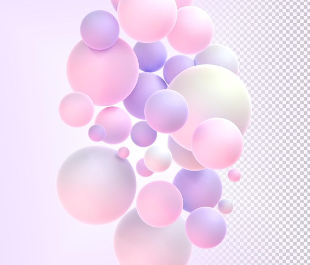 Abstrakter Hintergrund mit matten, weichen Kugeln in Pastellfarben 3D-Rendering Zusammensetzung der fliegenden rosa lila beige Ballons Modernes Cover-Design Dynamische Tapete Anzeigen-Banner-Vorlage