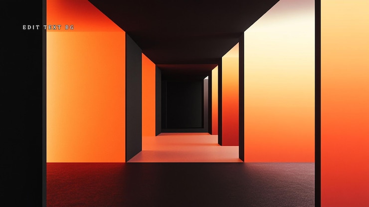 PSD abstrakter orange-schwarzer korridor mit perspektive und licht
