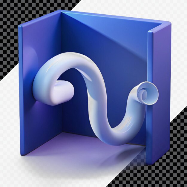 Abstraktes 3D-Rendering einer weißen gekrümmten Form in einem blauen geometrischen Rahmen