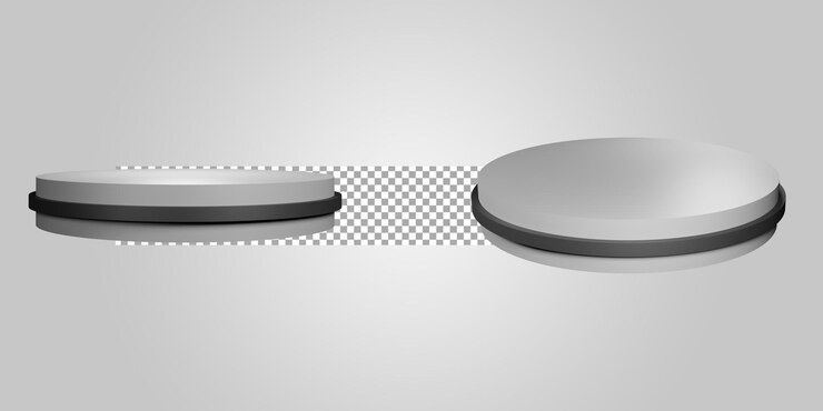 Abstraktes 3d weißes schwarzes Kreissockelpodest lokalisiert auf transparentem Hintergrund