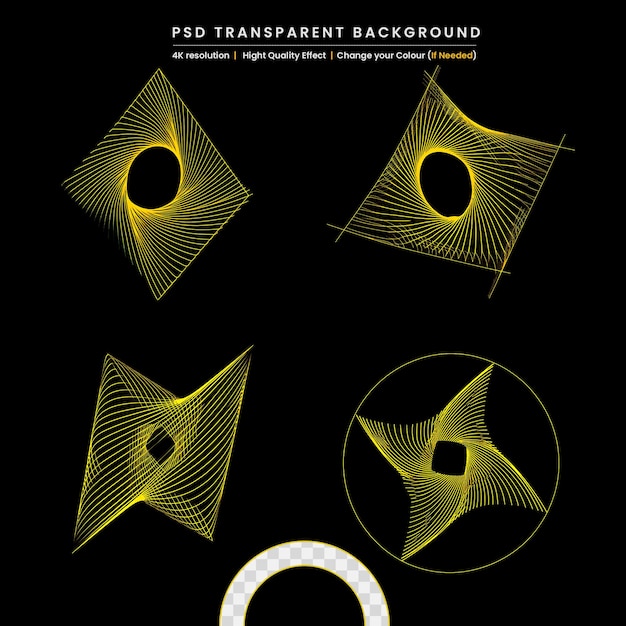 PSD abstraktes geometrisches muster in metallischen farben auf durchsichtigem hintergrund