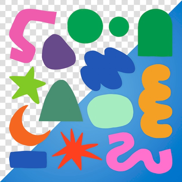 Abstraktes PNG-Form-Aufkleber mit flacher farbenfroher Grafik auf durchsichtigem Hintergrund