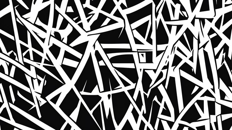 PSD abstraktes schwarz-weißes geometrisches muster mit scharfen winkeln und sich kreuzenden linien erzeugt ein chaotisches, aber strukturiertes design