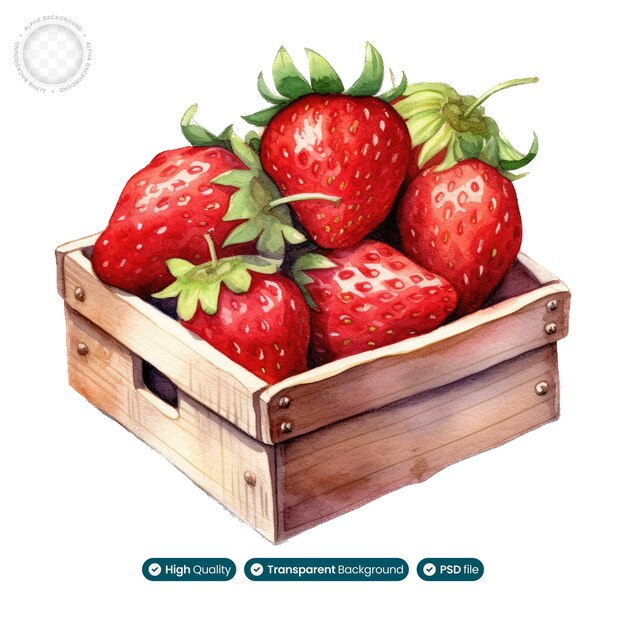 PSD abundancia de caja de fresas de acuarela nature bounty