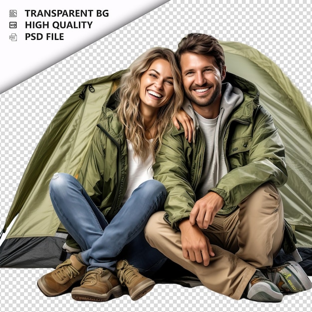 Acampada para parejas blancas estilo ultra realista fondo blanco