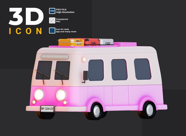 Acampamento 3D com ilustração de caravana