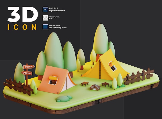 Acampar en 3D con la ilustración de la caravana