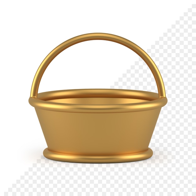 PSD accesorio metálico de cesta de pascua vacía dorada para almacenamiento de huevos y transporte de icono 3d ilustración realista