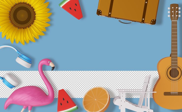 PSD accesorio de verano de marco, temporada de verano, render 3d