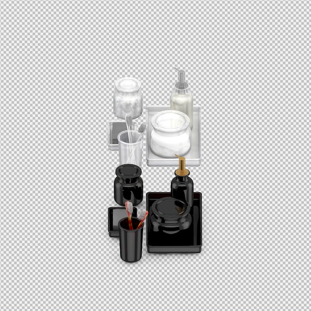 Accesorios de baño isométricos 3D aislados render