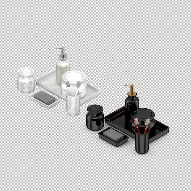 Accesorios de baño isométricos 3d aislados render