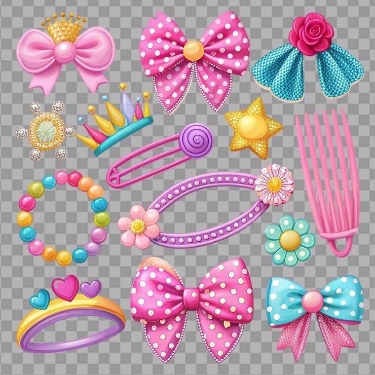 PSD accesorios para el cabello de dibujos animados femeninos en fondo transparente