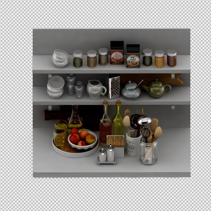 PSD accesorios de cocina isométricos render 3d