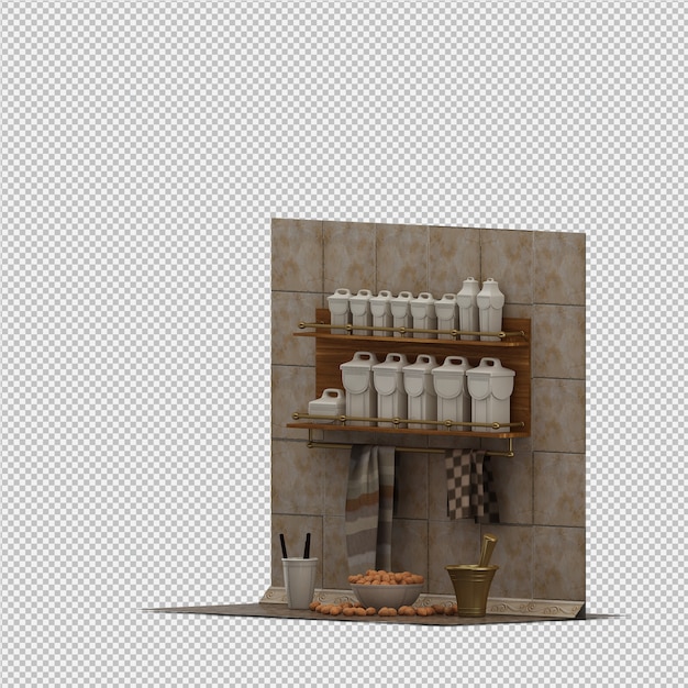 Accesorios de cocina isométricos render 3D