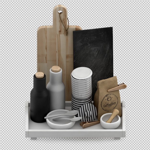 Accesorios de cocina isométricos render 3D