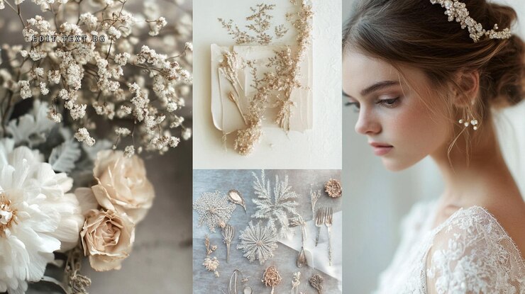 PSD accesorios elegantes para el cabello de la novia flores y decoraciones en tonos beige y dorado