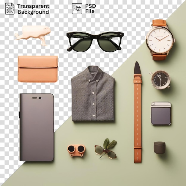 Accesorios para hombres Essentials Set con fondo transparente y objeto aislado