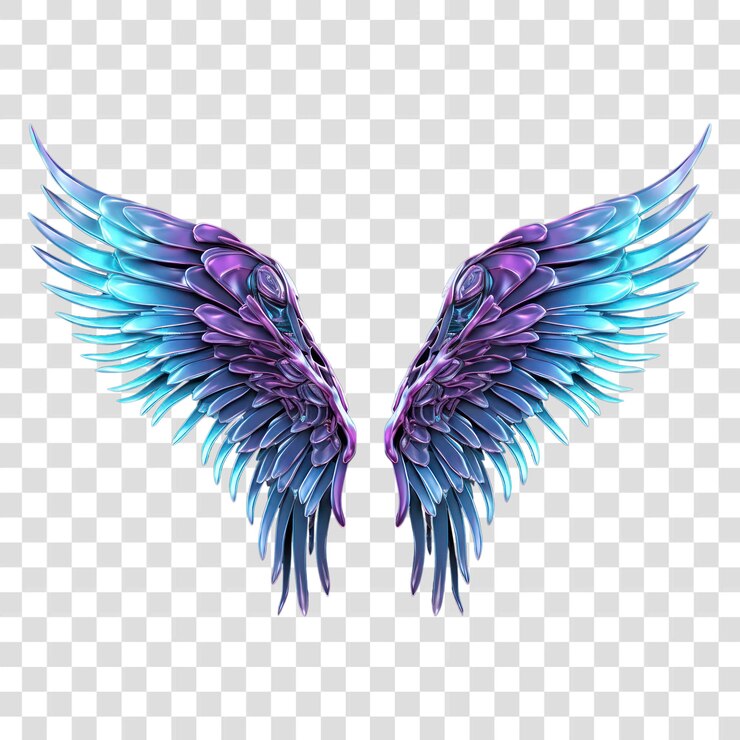PSD accesorios ligeros de color violeta con alas de ángel de neón de png