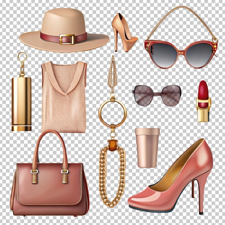PSD des accessoires de mode isolés sur un fond transparent