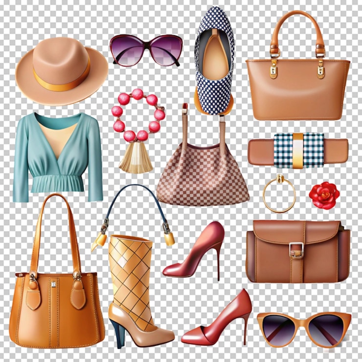 PSD accessori di moda isolati su uno sfondo trasparente