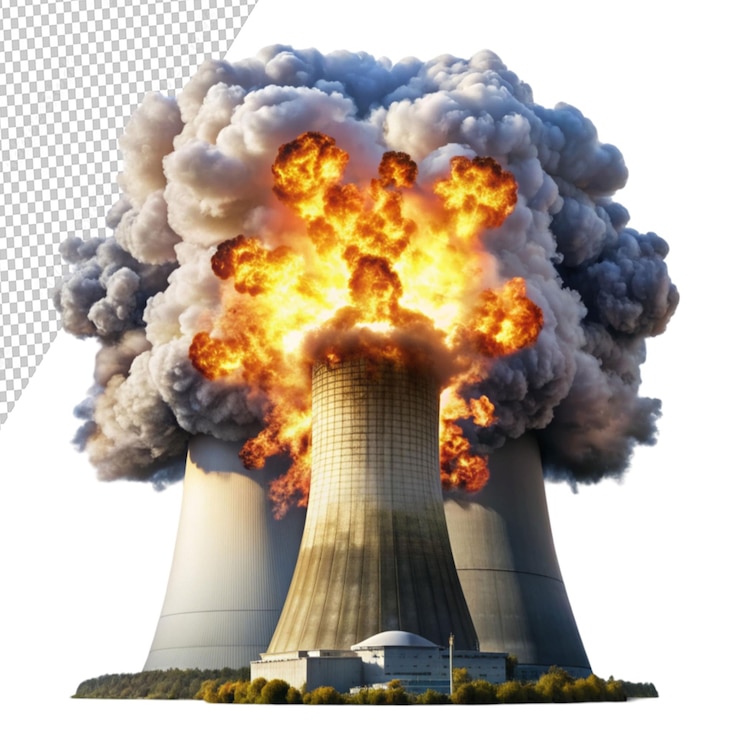PSD accident with an explosion at a nuclear power plan on transparent background