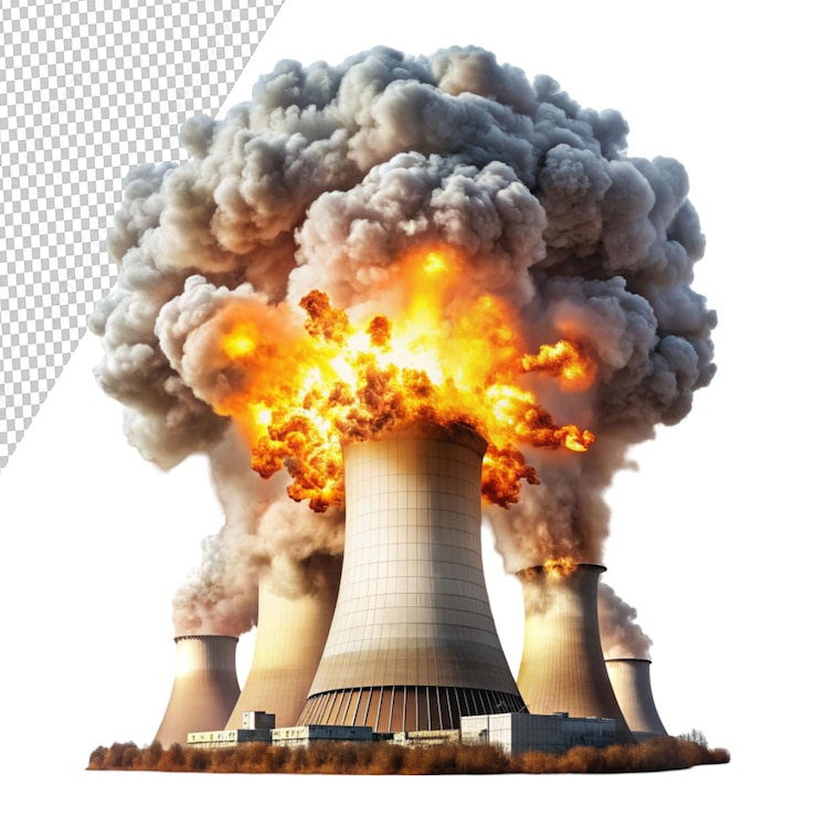 PSD accident with an explosion at a nuclear power plan on transparent background