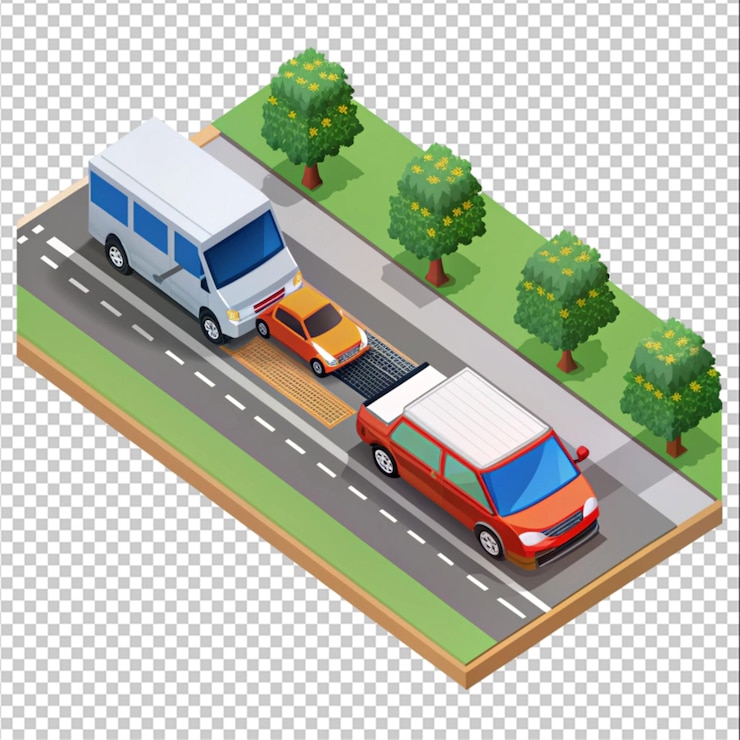 PSD accidente de tráfico isométrico aislado sobre fondo blanco ilustración vectorial