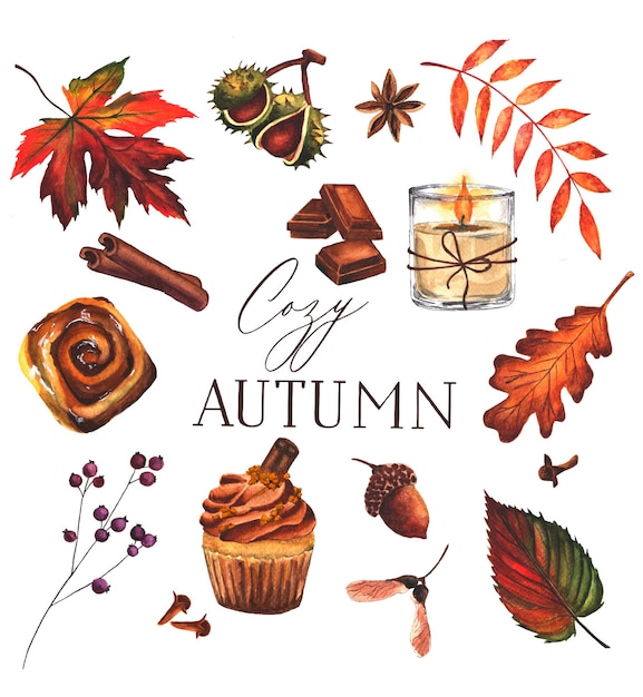 Accogliente clipart ad acquerello autunnale