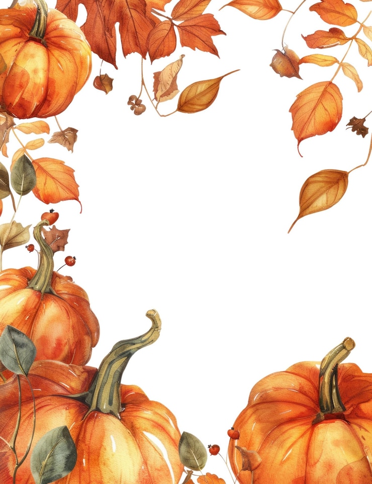 PSD accogliente cornice autunnale con zucca e foglie isolate su uno sfondo bianco aig56