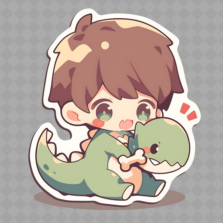 PSD accogliente e kawaii anime dinosaur boy con dinosaur tail una png creative cute sticker collection