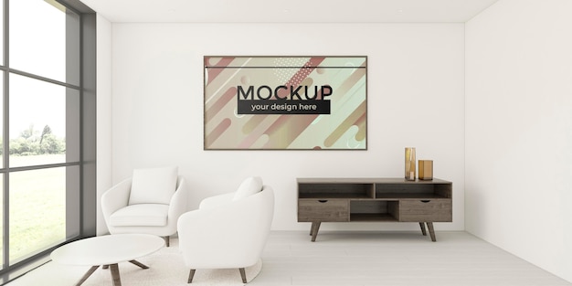 Accogliente sistemazione a casa con cornice mock-up