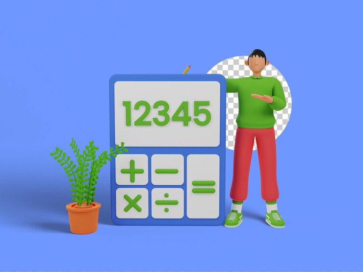 PSD accountant man showing calculator. 3d illustration