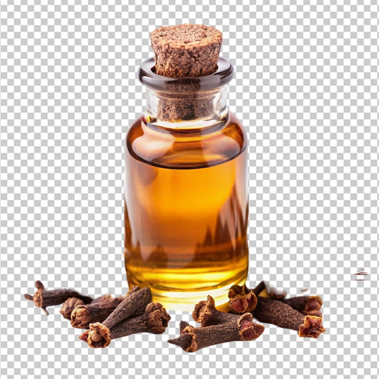 PSD aceite de clavo de olor en fondo transparente