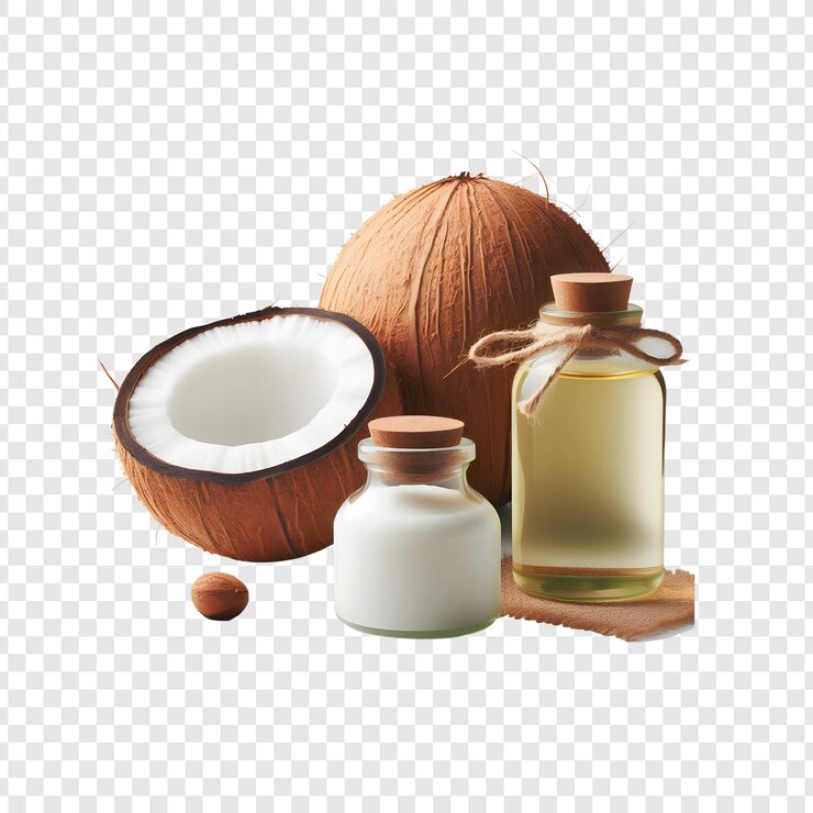 PSD aceite de coco fresco aislado sobre un fondo transparente