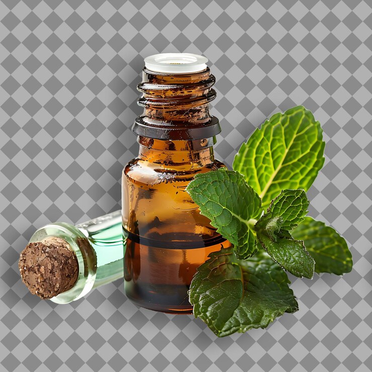 PSD aceite de menta tipo de hierba mentha piperita forma de esencia de hierba objeto aislado en un fondo limpio