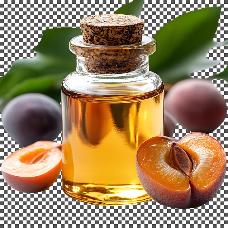 PSD aceite de núcleo de albaricoque fresco aislado sobre un fondo transparente