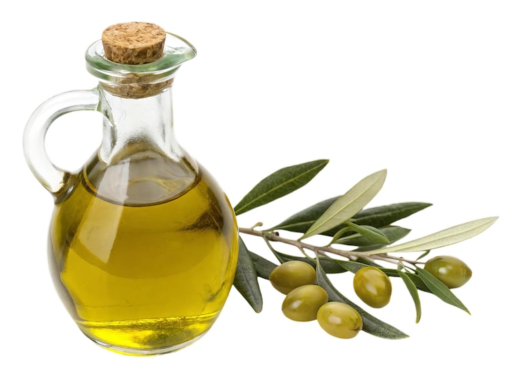 PSD aceite de oliva fresco con ramas y aceitunas cocina mediterránea saludable