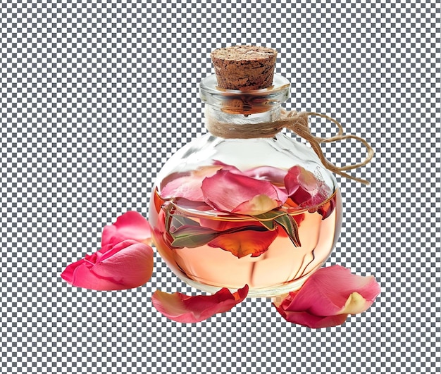Aceite de pétalo de rosa fresco aislado sobre un fondo transparente