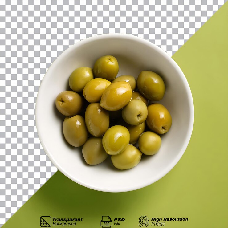 PSD aceitunas verdes en un cuenco aislado