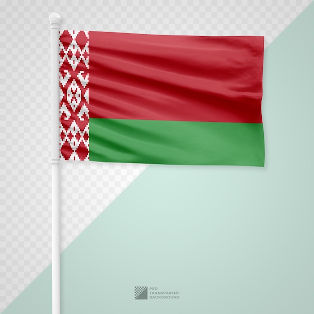 Acenando a bandeira da Bielorrússia em um poste de metal branco isolado em um fundo transparente