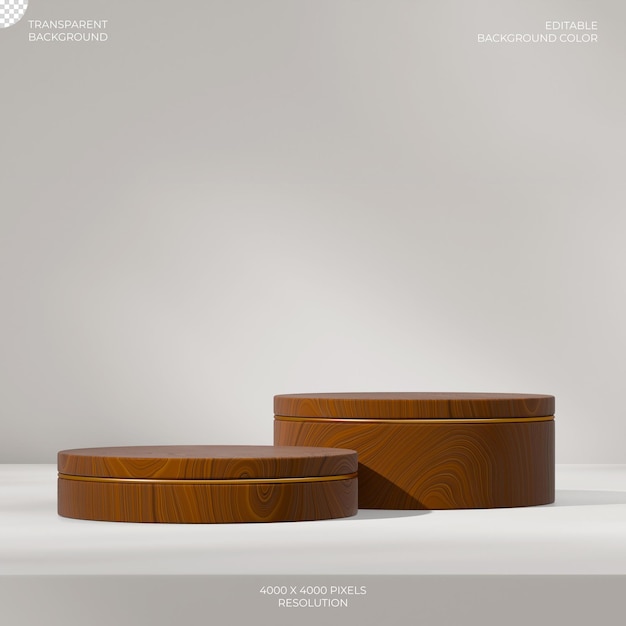 en acento dorado cuadrado 3d que hace un fondo transparente de podio de grano de madera marrón