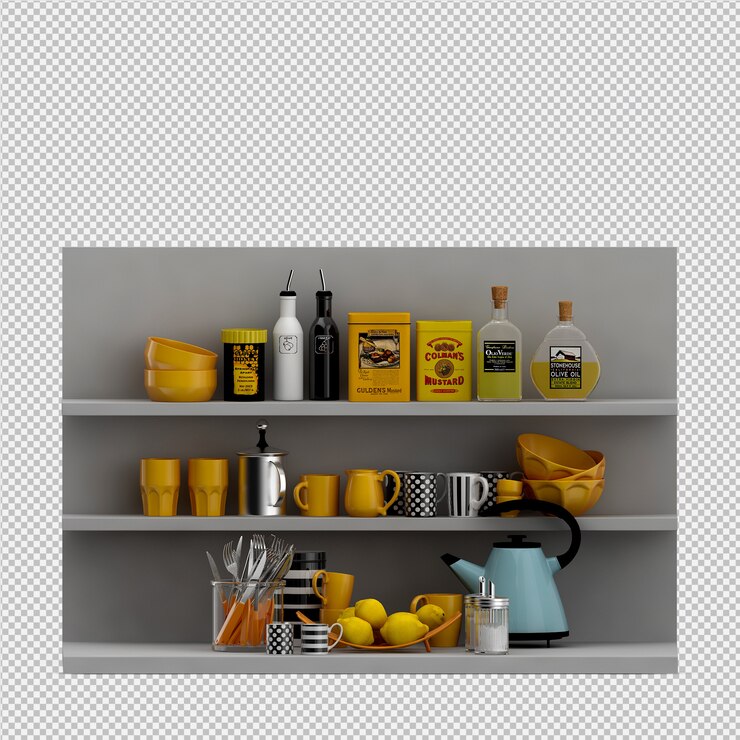 PSD acessórios de cozinha isométrica 3d render