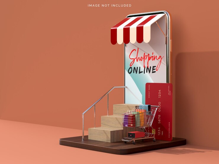 Achats en ligne avec des maquettes de smartphone