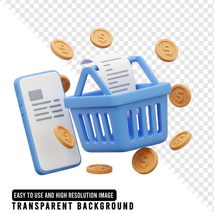 PSD achats en ligne avec le panier d'achat et les pièces du smartphone