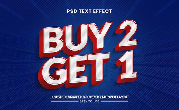 PSD achetez 2 obtenez 1 promotion effet de texte 3d psd