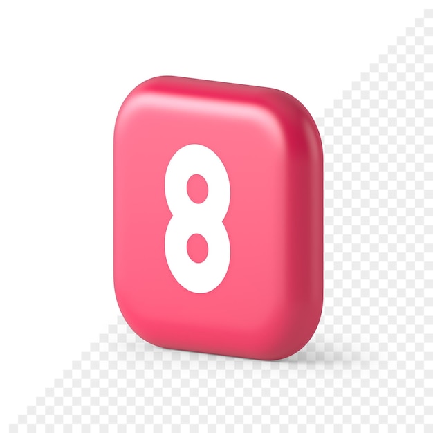 Acht Zahlen rosa Schaltfläche mathematische Zählrechner Webanwendung 3d realistisches isometrisches Symbol