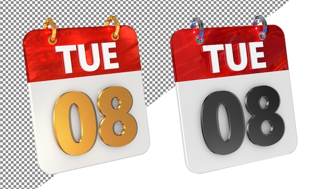 Achtter 8. Dienstag Datum 3D-Icon Isolierter Goldverstärker Glänzender 3D-Rendering